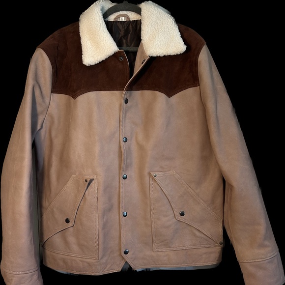 Mens Leather Jacket with Faux Fur Collar - Picture 1 of 5